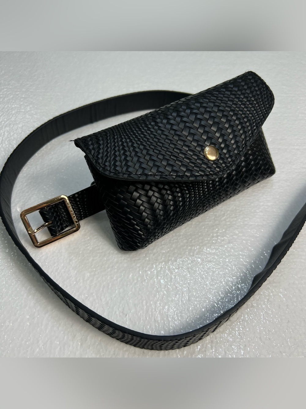 Tahari Black Faux Leather Textured Envelope Belt Bag Fanny